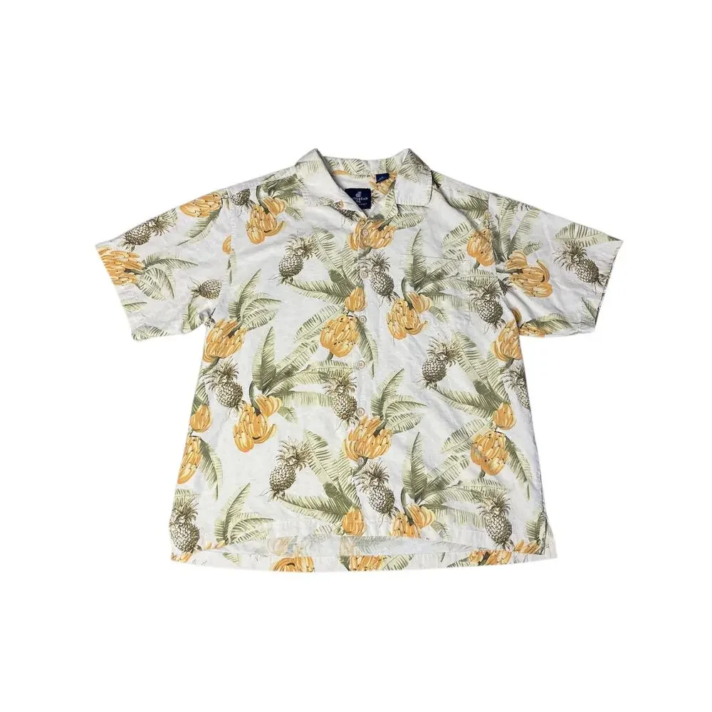Caribbean Joe 100% Silk Banana Fruit Button Up Hawaiian Shirt Size XL Resort